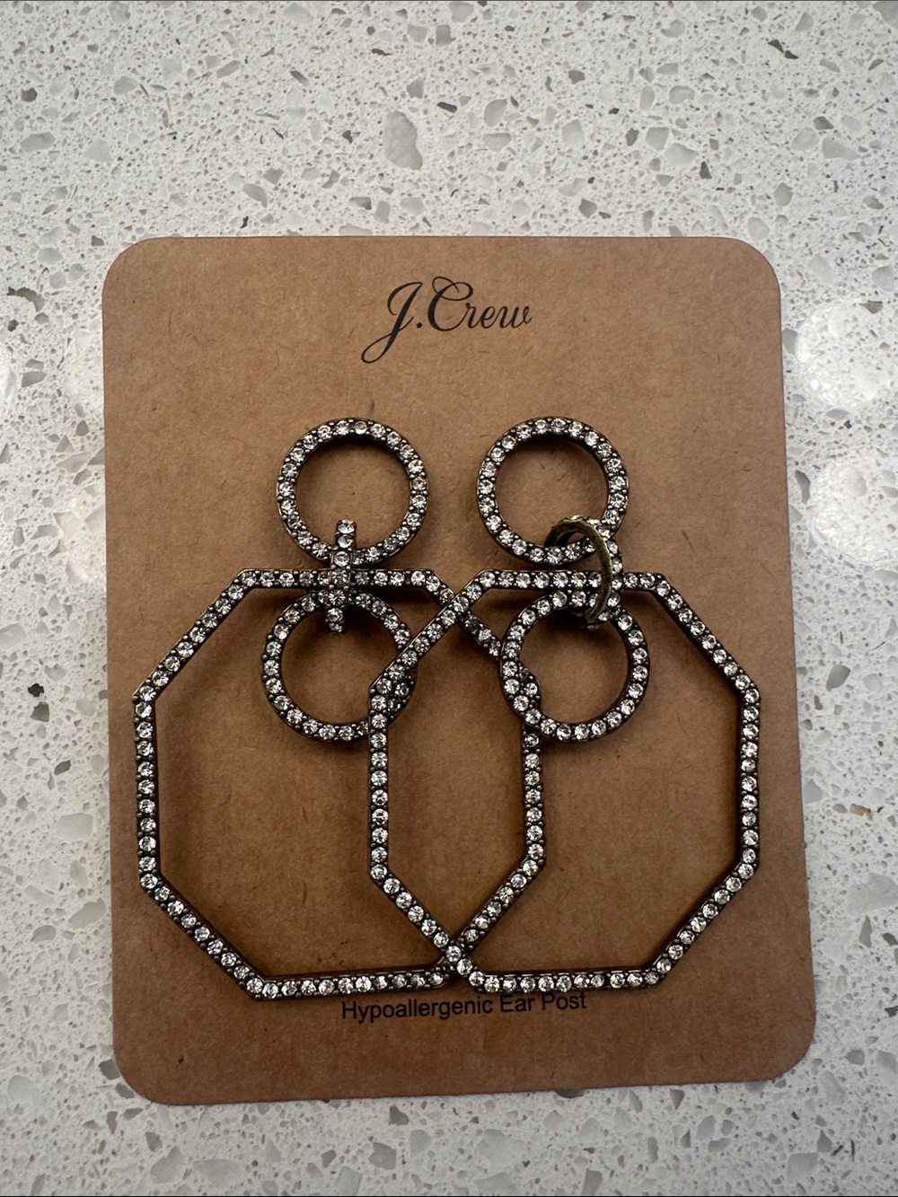 J. Crew Silver Crystal Octagon Drop Earrings